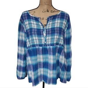 LANE Bryant plaid‎ smocked bodice babydoll peplum top plus size 26/28 4X